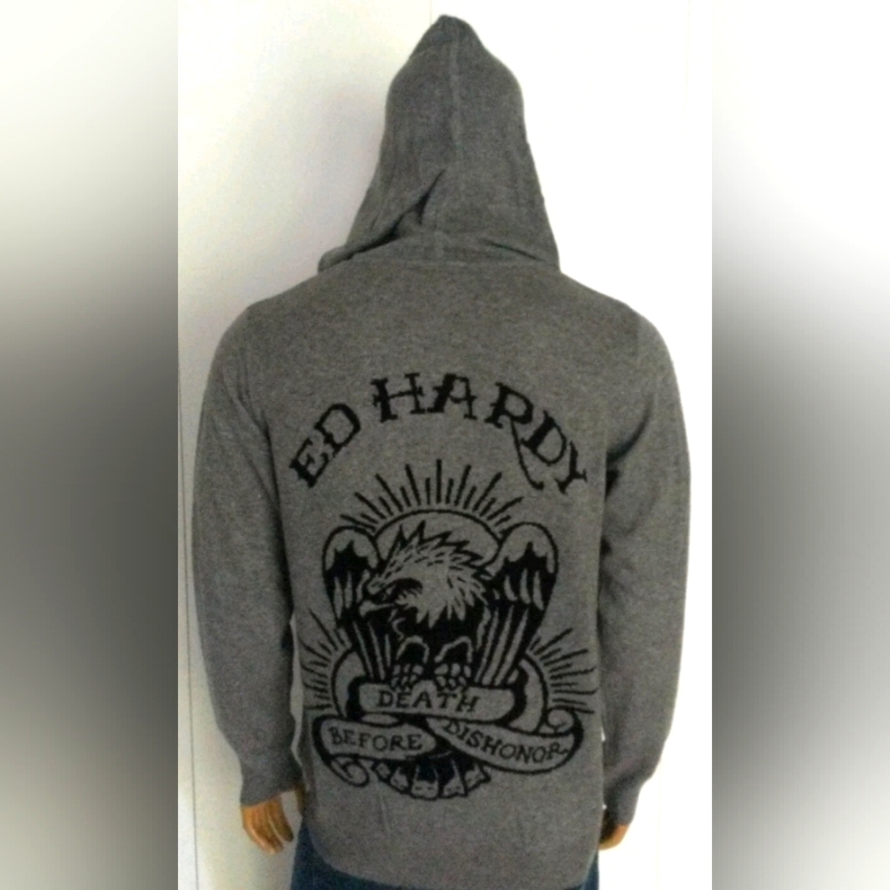 Ed Hardy Gray Zip Up Sweater